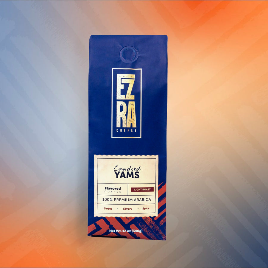 Fresh brewed Candied Yams coffee in a mug showing smooth rich texture and warm aroma
