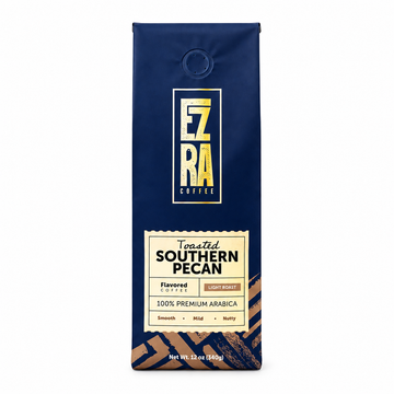 Bag of Ezra Toasted Southern Pecan flavored coffee