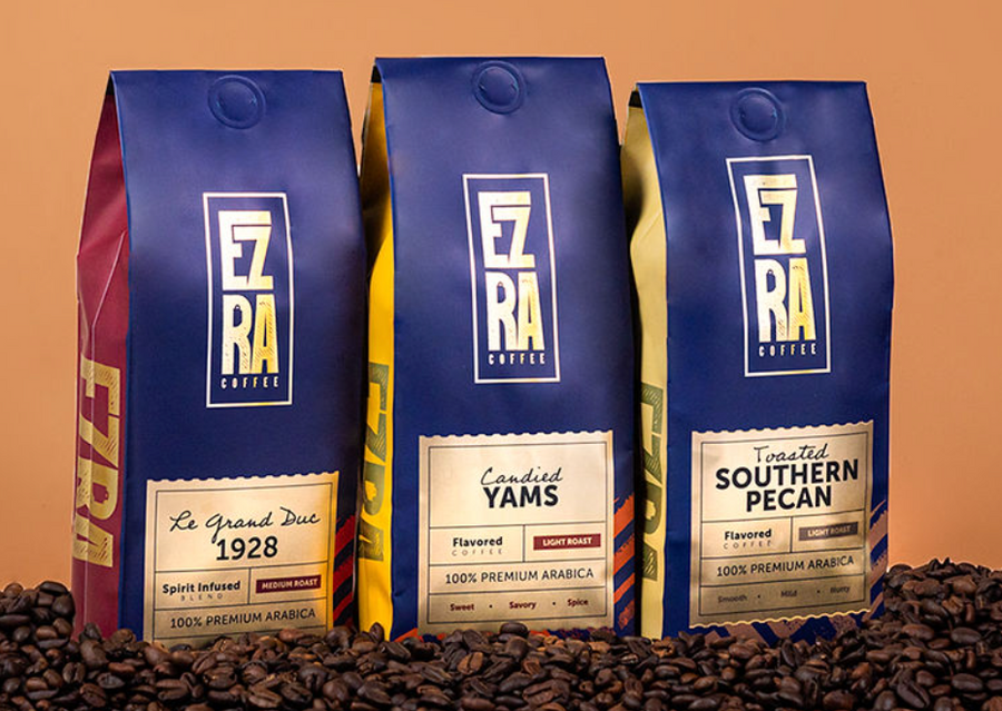 Fresh brewed flavored coffee selection from Ezra Coffee showing different flavor experiences